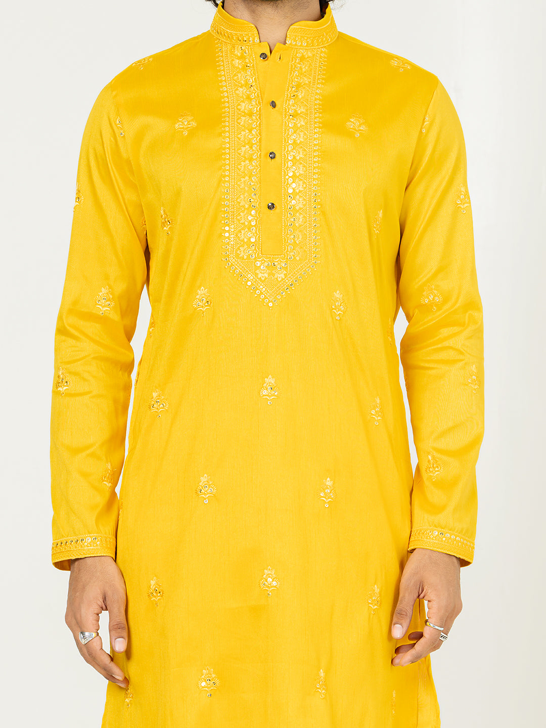 Yellow Heavy Embroidered Kurta For Men