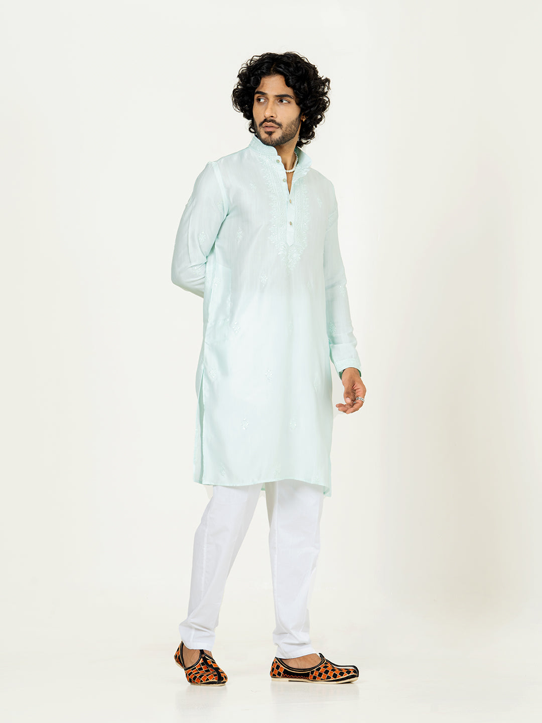 Sky Blue Heavy Embroidered Kurta For Men