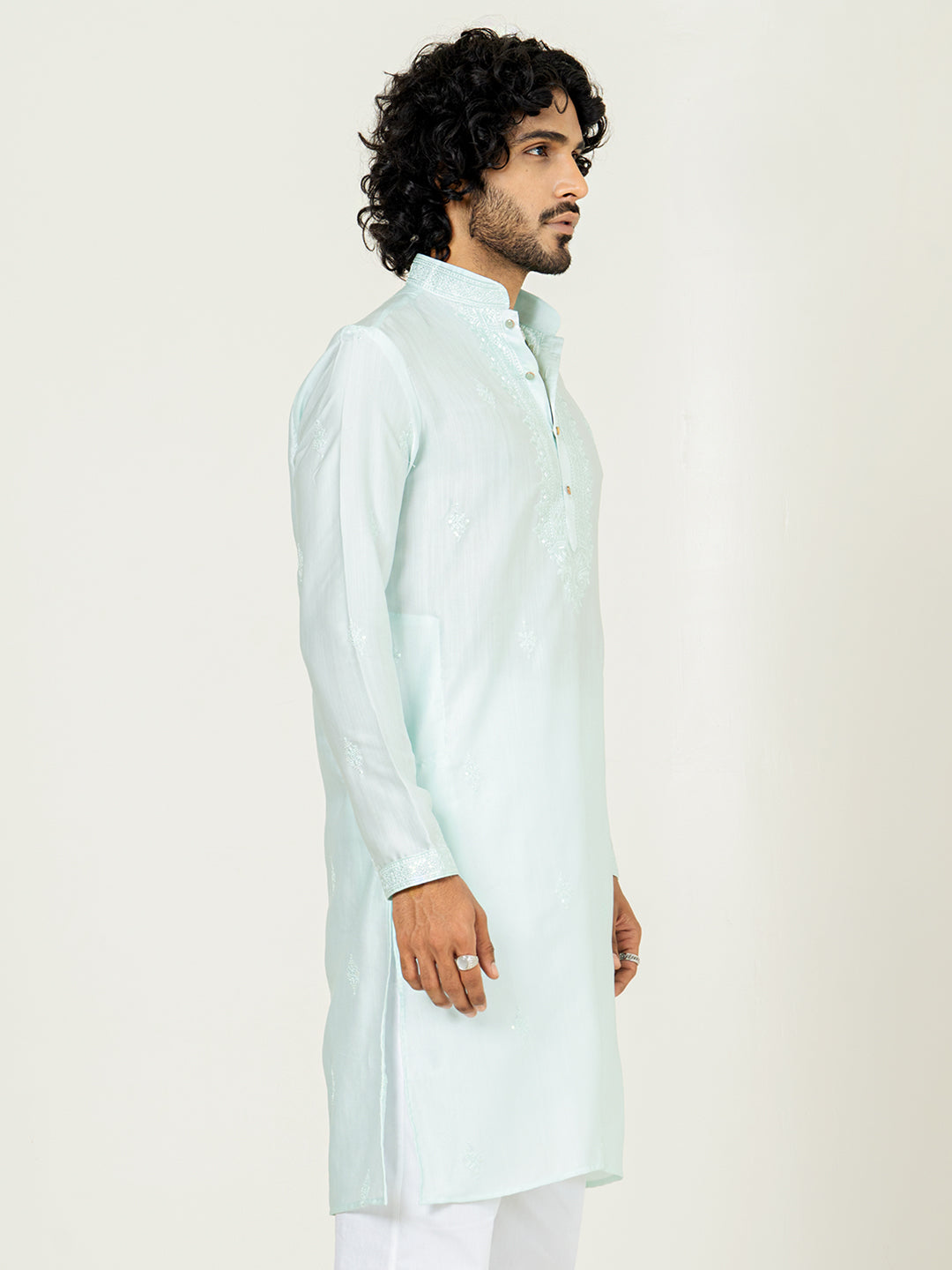 Sky Blue Heavy Embroidered Kurta For Men