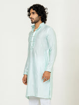 Sky Blue Heavy Embroidered Kurta For Men