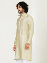 Cream Heavy Embroidered Kurta For Men