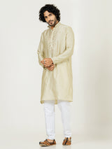 Cream Heavy Embroidered Kurta For Men