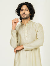 Cream Heavy Embroidered Kurta For Men