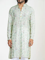 Mint Green Embroidered Sequences Kurta For Men