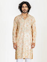 Orange Cream Embroidered Sequences Kurta For Men