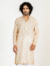 Orange Cream Embroidered Sequences Kurta For Men