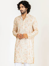 Orange Cream Embroidered Sequences Kurta For Men