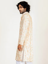 Orange Cream Embroidered Sequences Kurta For Men