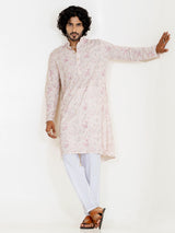 Pink White Embroidered Sequences Kurta For Men