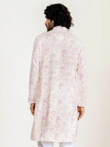 Pink White Embroidered Sequences Kurta For Men