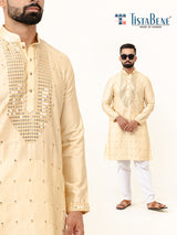 Beige Sequence Embroidered Men's Kurta