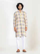 Orange Yellow Embroidered Kurta for Men