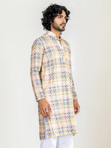 Orange Yellow Embroidered Kurta for Men