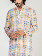 Orange Yellow Embroidered Kurta for Men