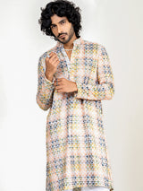 Orange Yellow Embroidered Kurta for Men