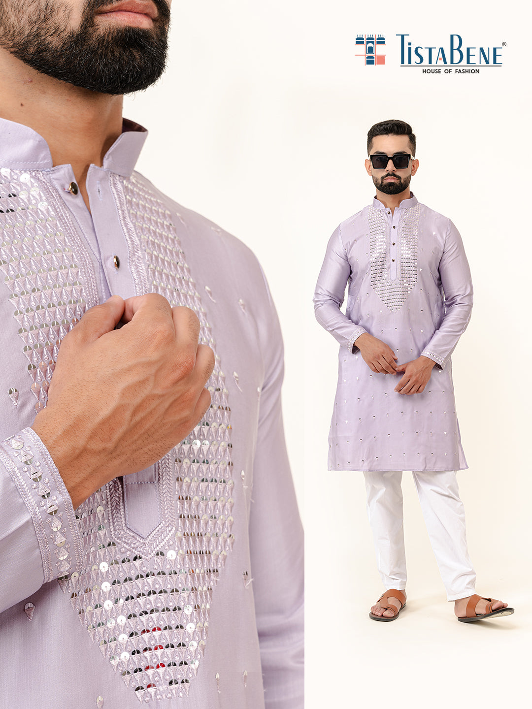 Lavender Sequence Embroidered Men's Kurta