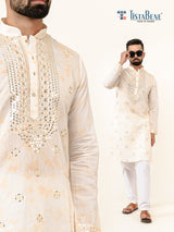 Cream Sequence Embroidered Men's Kurta