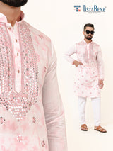 Pink & White Sequence Embroidered Men's Kurta