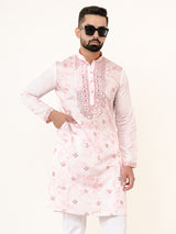 Pink white kurta for men