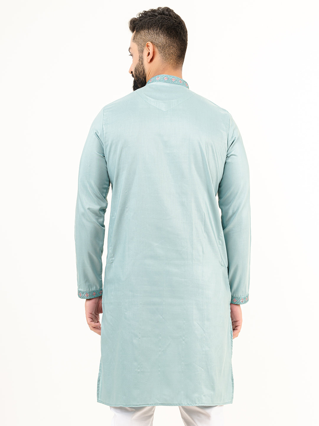 Cadet Blue Abstract SIlk Embroidered Kurta