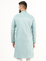 Cadet Blue Abstract SIlk Embroidered Kurta