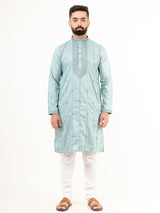 Cadet Blue Abstract SIlk Embroidered Kurta