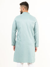 Cadet Blue Floral Silk Embroidered Kurta