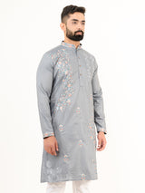 Grey Wild Floral Silk Embroidered Kurta for Men