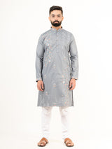 Grey Wild Floral Silk Embroidered Kurta for Men