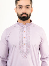 Lavender Elegant Silk Embroidered Kurta For Men