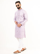 Lavender Elegant Silk Embroidered Kurta For Men