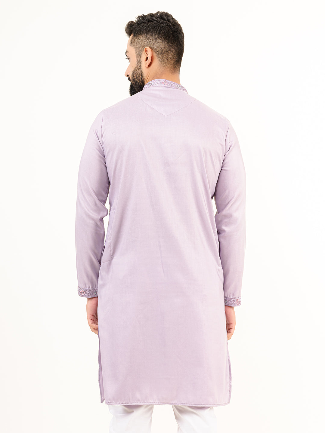 Lavender Elegant Silk Embroidered Kurta For Men