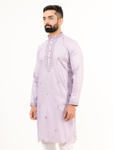 Lavender Elegant Silk Embroidered Kurta For Men