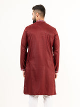 Crimson Red Wild Floral Silk Embroidered Kurta for Men