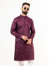 Wine Color Elegant Silk Embroidered Kurta For Men