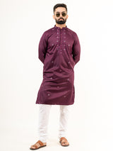 Wine Color Elegant Silk Embroidered Kurta For Men