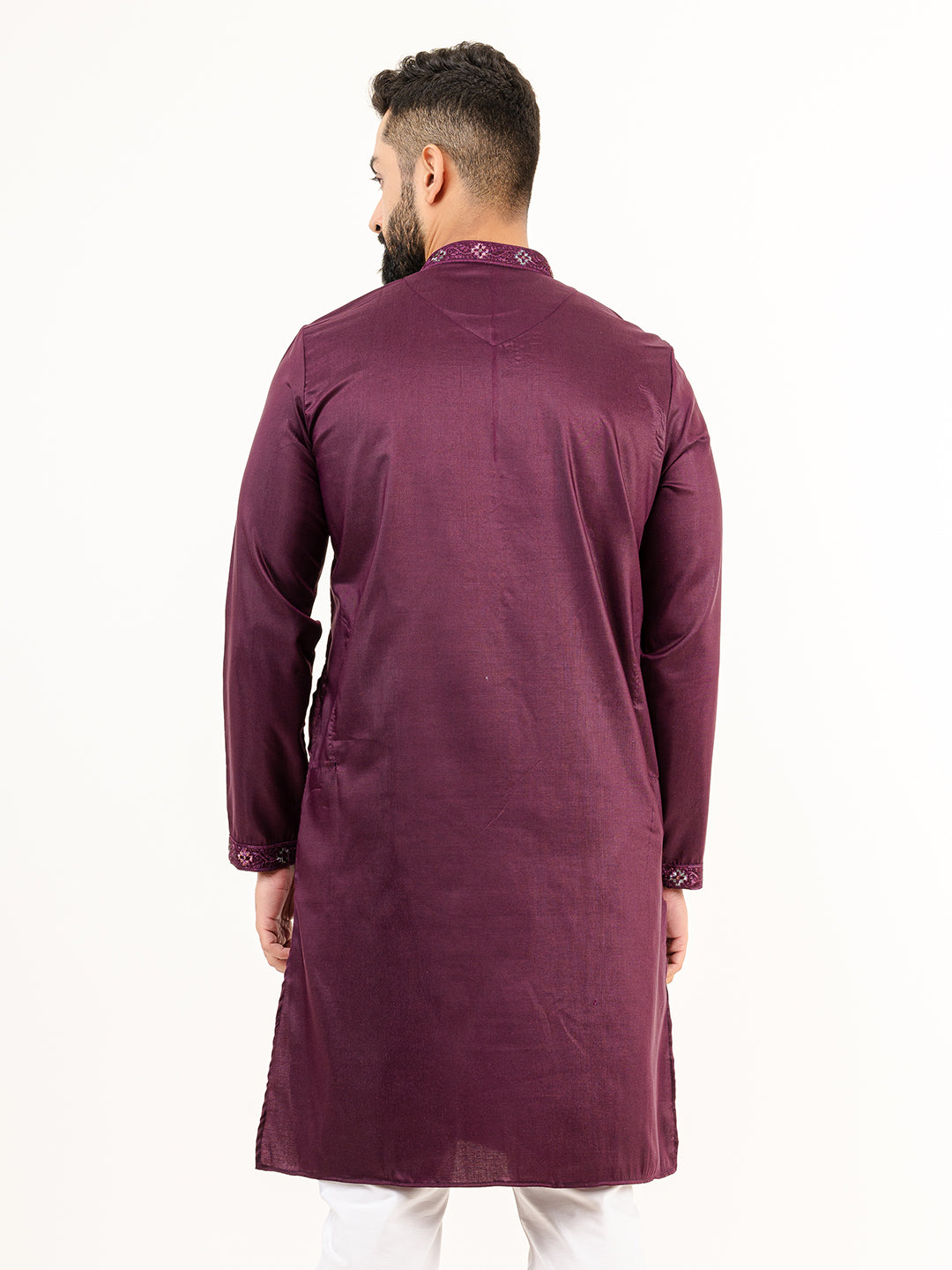 Wine Color Elegant Silk Embroidered Kurta For Men