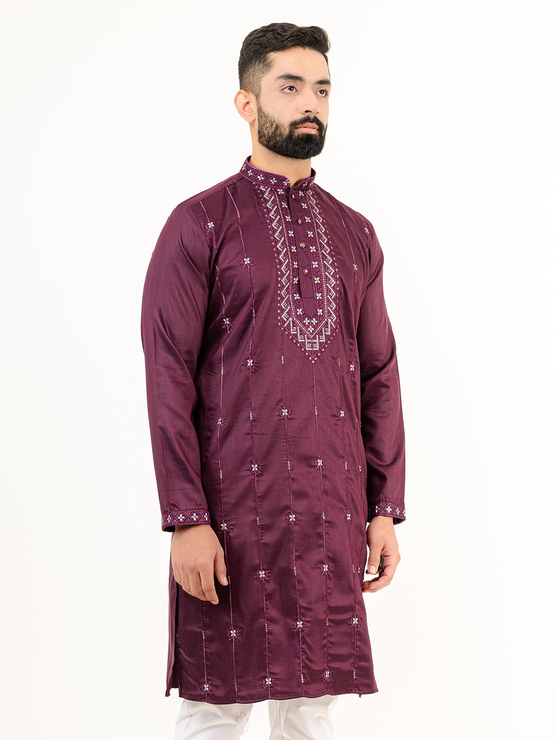 Wine Color Abstract Silk Embroidered Kurta