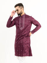 Wine Color Abstract Silk Embroidered Kurta