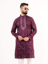 Wine Color Abstract Silk Embroidered Kurta