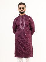 Wine Color Abstract Silk Embroidered Kurta