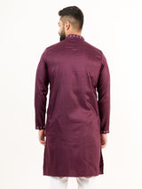 Wine Color Abstract Silk Embroidered Kurta