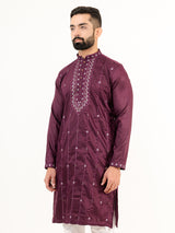 Wine Color Abstract Silk Embroidered Kurta