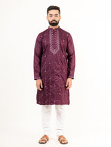 Wine Color Abstract Silk Embroidered Kurta