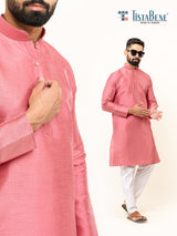 Dark Pink Dupin Solid Kurta for Men