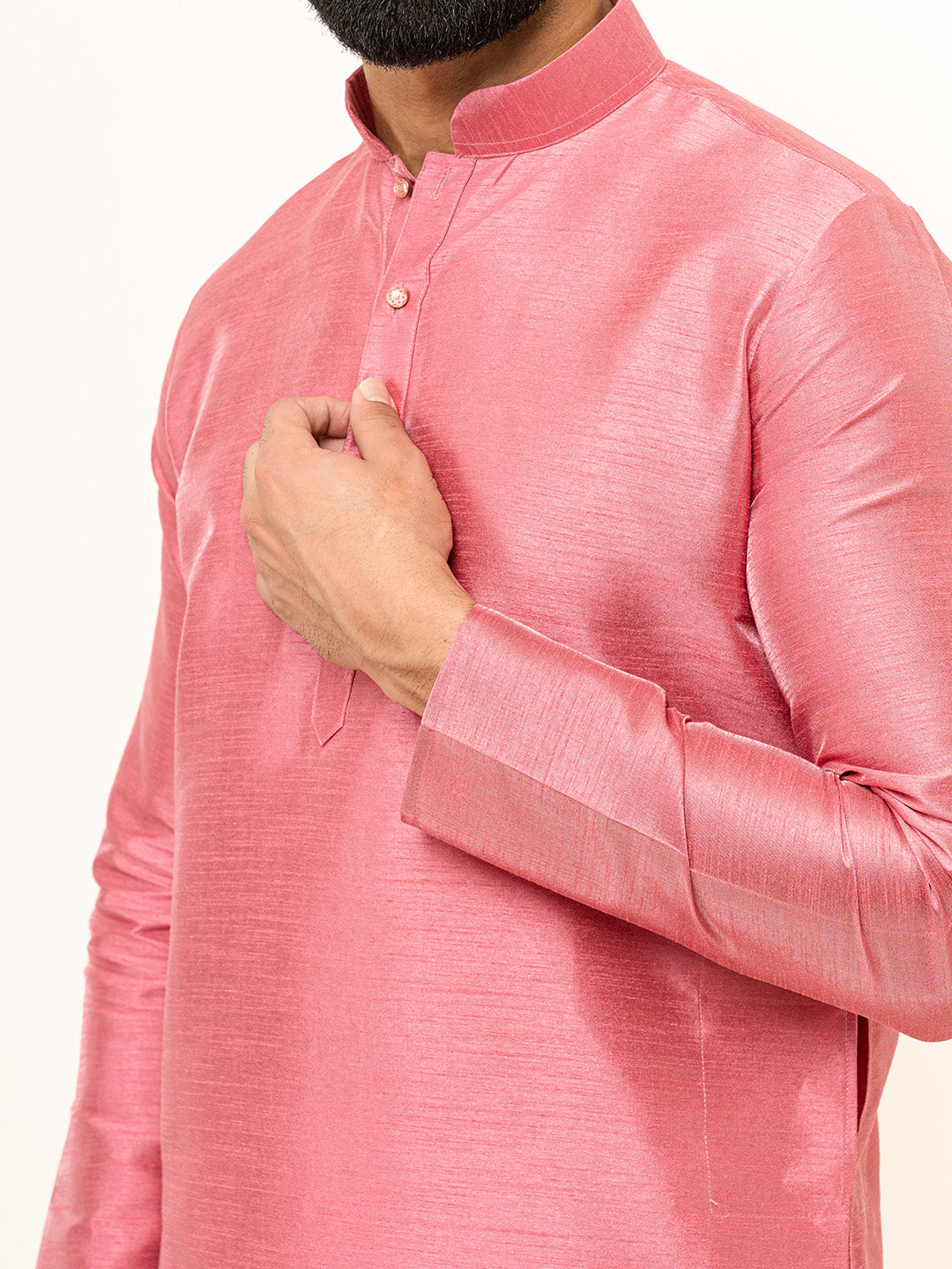 Dark Pink Dupin Solid Kurta for Men