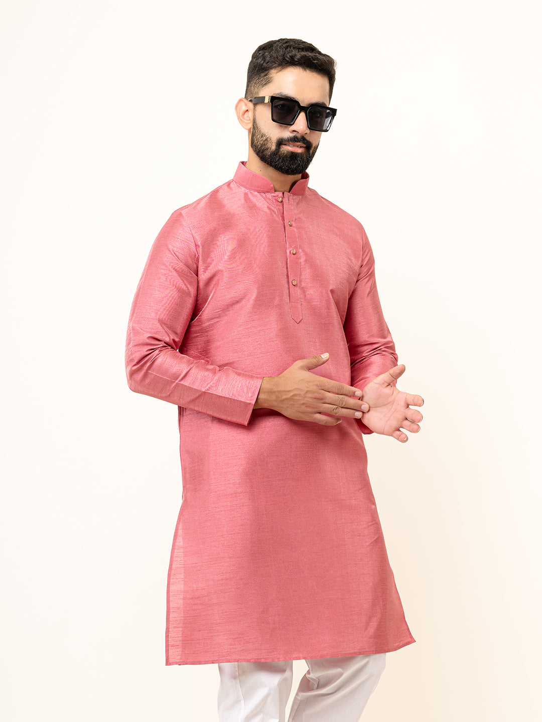 Dark Pink Dupin Solid Kurta for Men