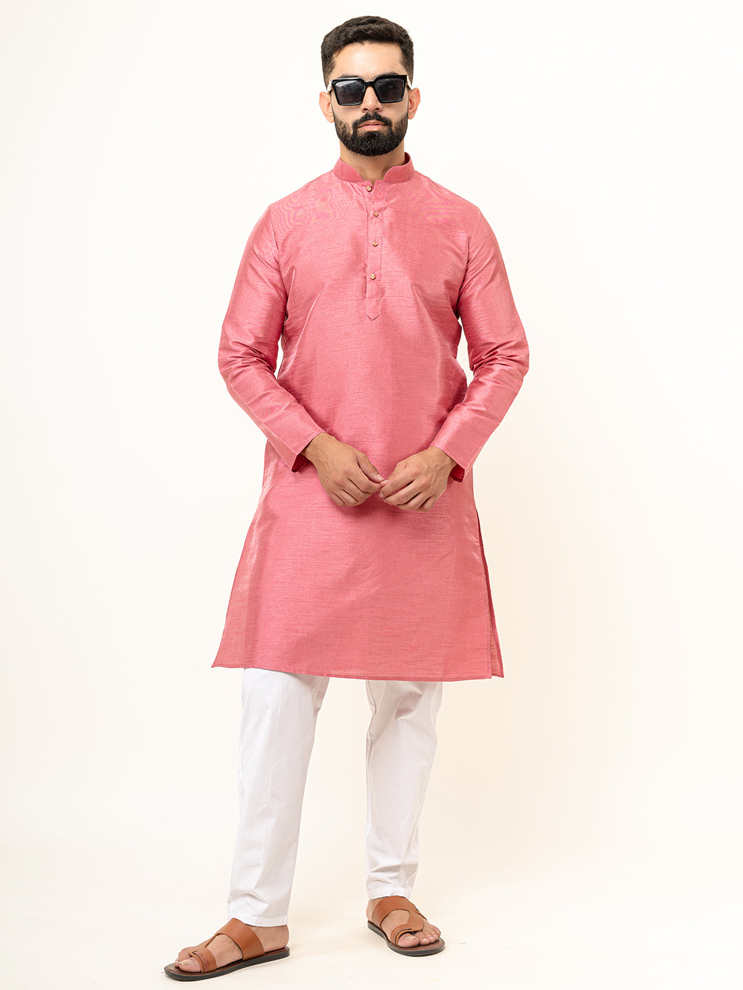 Dark Pink Dupin Solid Kurta for Men