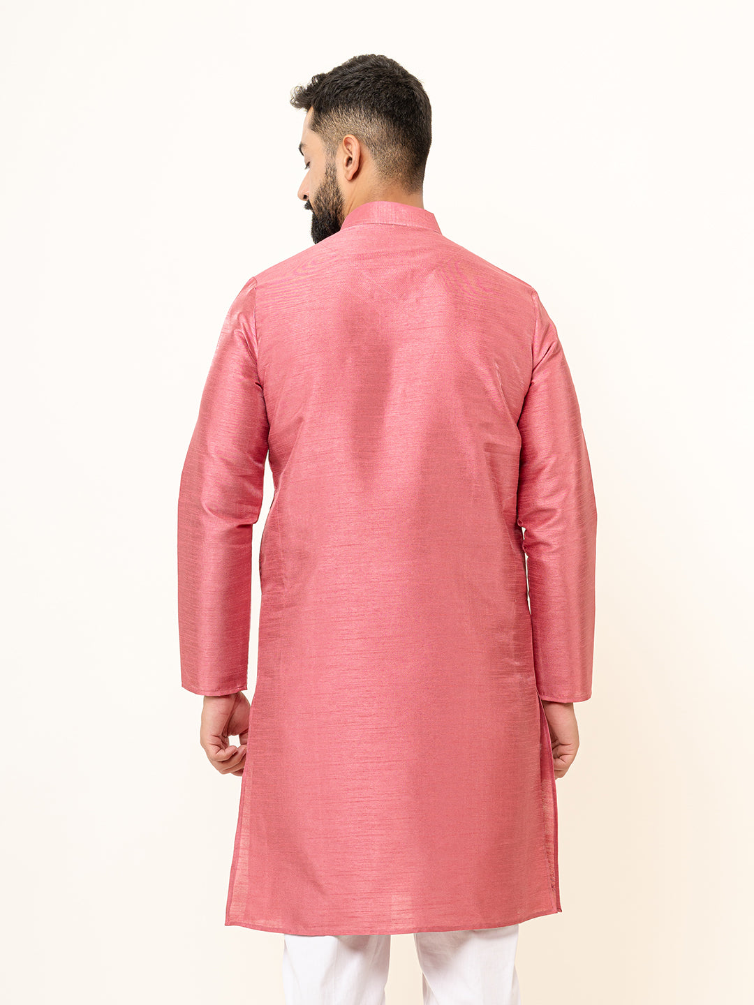 Dark Pink Dupin Solid Kurta for Men