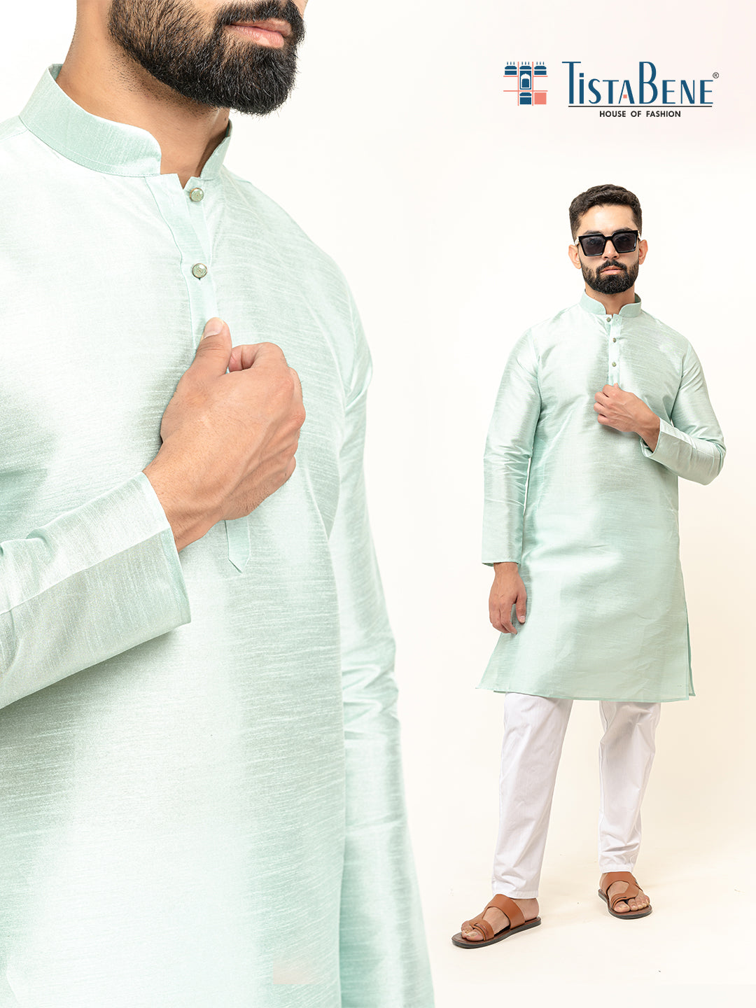 Mint Green Dupin Solid Kurta for Men